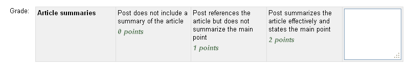 Rubric grading blocks